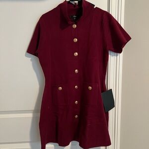 Lulu's Posh Outcome Wine Red Short Sleeve Sweater Mini Dress